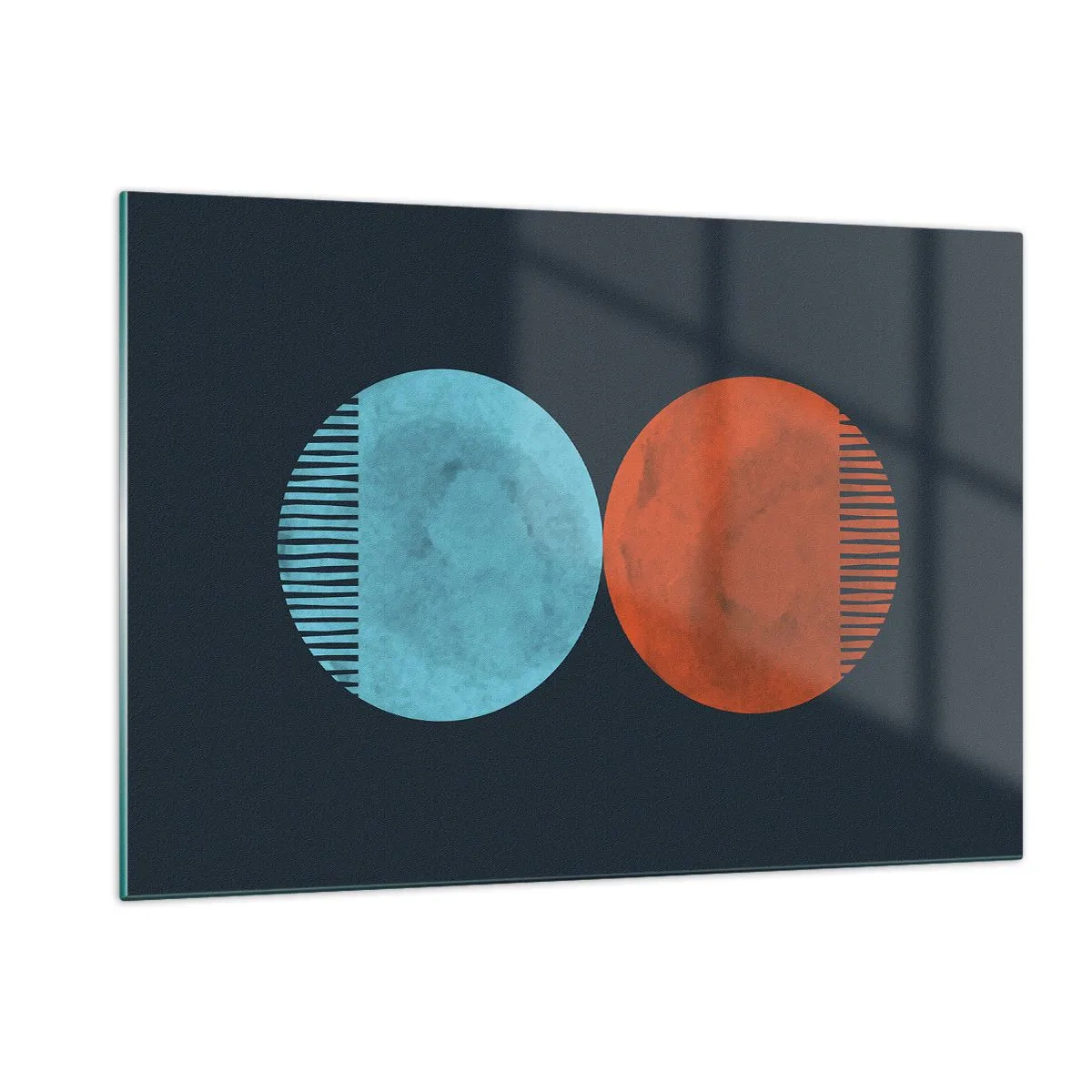 Glasbild - Bild auf glas - Abstrakte Kreise in Blau und Orange - 120x80cm - Nur Geometrie? - Moderne Wanddekoration für Wohnzimmer und Schlafzimmer ARTTOR