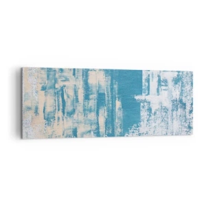 Bild auf Leinwand - Leinwandbild - Abstrakte Komposition in Blau- und Weißtönen - 140x50cm - Durch einen Eiszapfen - Moderne Wanddekoration für Wohnzimmer und Schlafzimmer ARTTOR