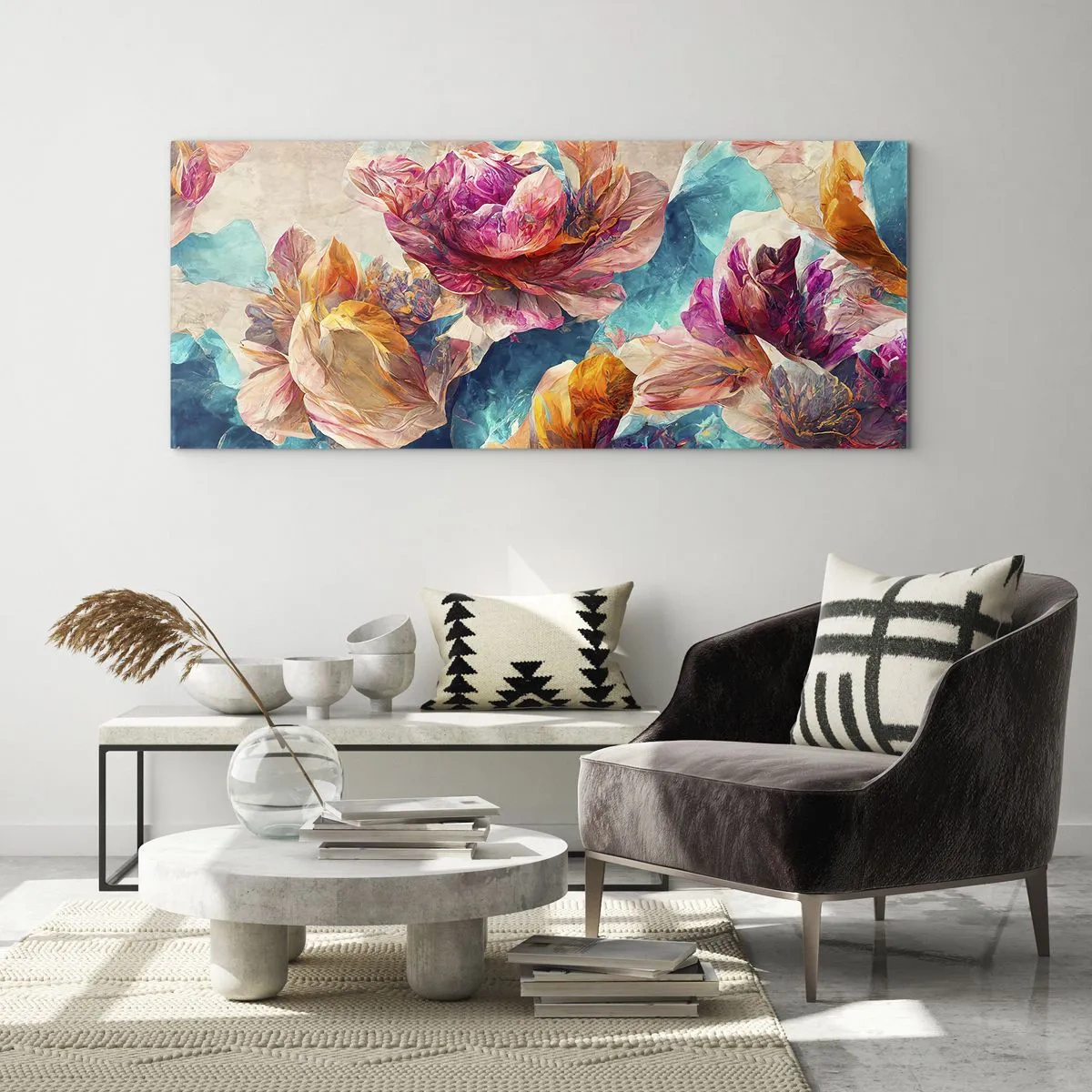 Glasbild - Bild auf glas - Farbenpracht des Straußes - 100x40 cm