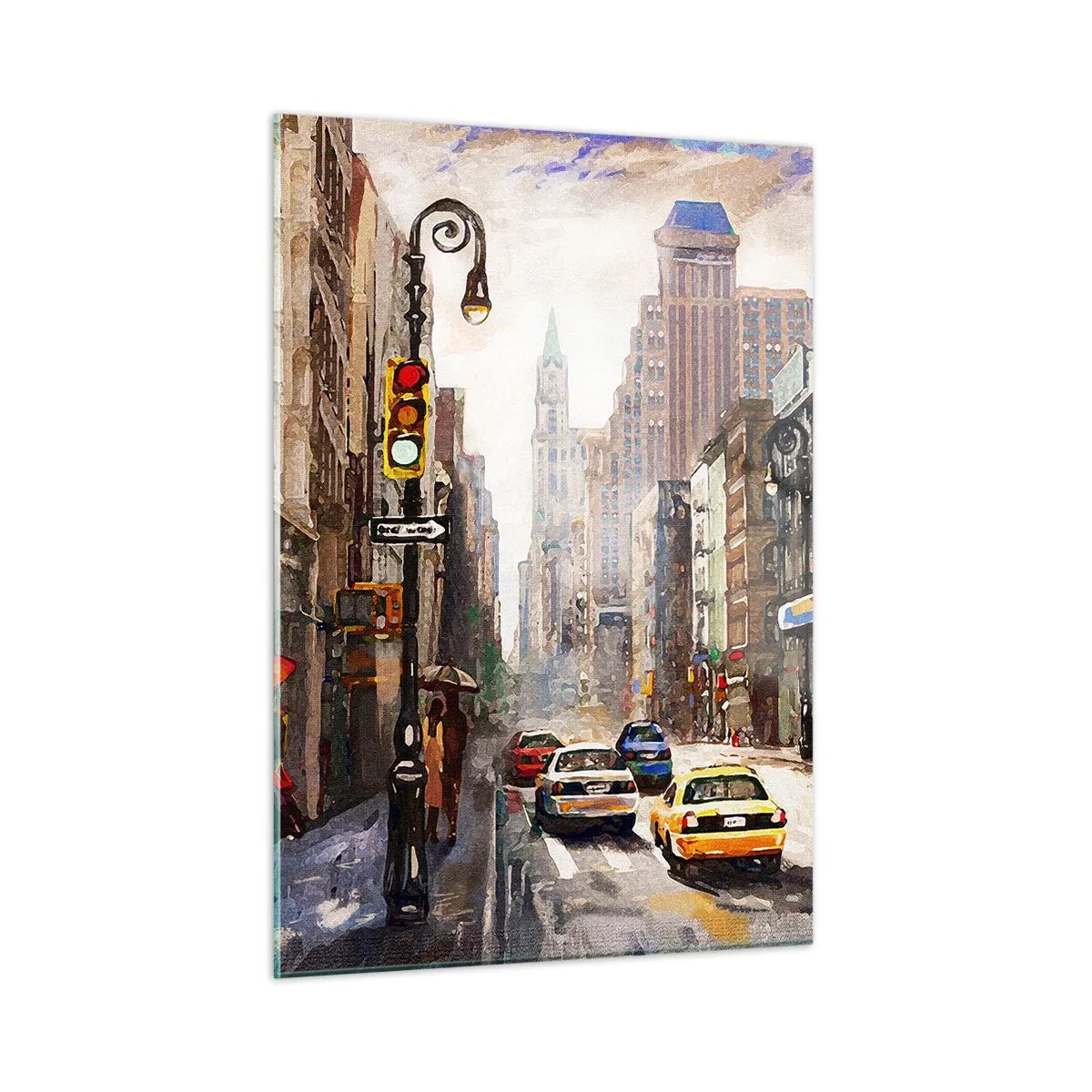 Glasbild - Bild auf glas - New York – auch im Regen bunt - 50x70cm - New York - auch im Regen bunt - Moderne Wanddekoration für Wohnzimmer und Schlafzimmer ARTTOR