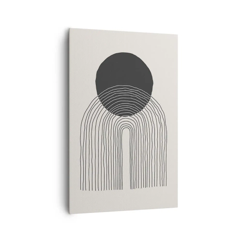 Bild auf Leinwand - Leinwandbild - Abstraktes Muster mit Linien und einem schwarzen Kreis auf hellem Hintergrund - 80x120cm - Zittern und Vertrauen - Moderne Wanddekoration für Wohnzimmer und Schlafzimmer ARTTOR