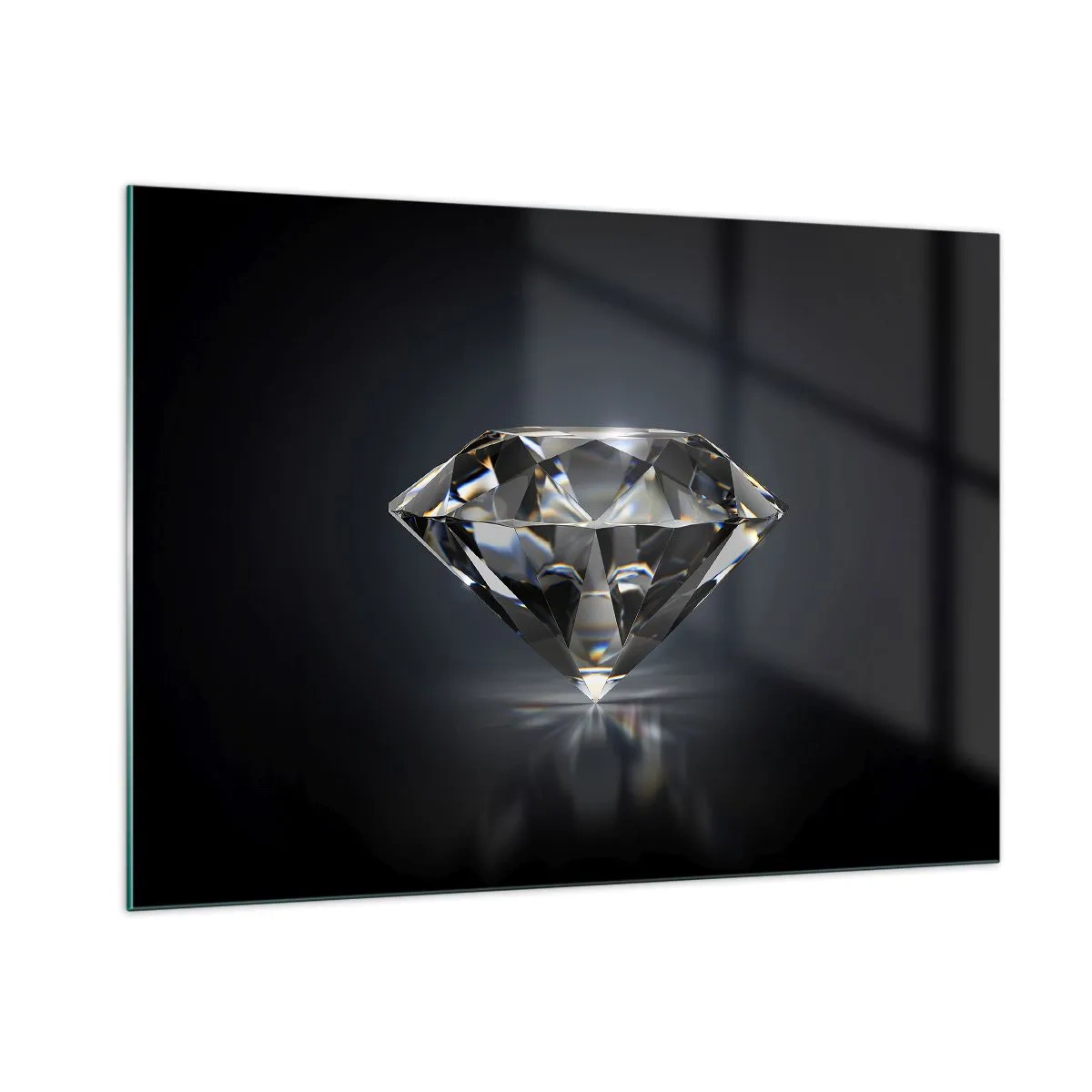 Glasbild - Bild auf glas - Ein funkelnder Diamant auf dunklem Hintergrund in elegantem Arrangement - 100x70cm - Beste Freundin - Moderne Wanddekoration für Wohnzimmer und Schlafzimmer ARTTOR