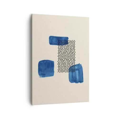 Bild auf Leinwand - Leinwandbild - Abstrakte Komposition mit blauen Flecken und Wellenlinien - 50x70cm - Ein abstraktes Quartett - Moderne Wanddekoration für Wohnzimmer und Schlafzimmer ARTTOR