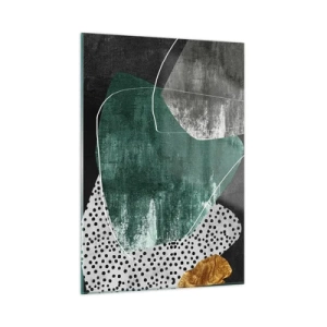 Glasbild - Bild auf glas - Grüne Formen mit schwarzem Hintergrund und goldenem Akzent - 50x70cm - Bunte Abstraktion mit Blattgold - Moderne Wanddekoration für Wohnzimmer und Schlafzimmer ARTTOR