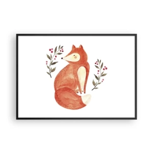 Poster in einem schwarzem Rahmen - Ein Aquarellfuchs, umgeben von Zweigen mit Beeren - 100x70cm - Kleine Rothaarige - Moderne Wanddekoration für Wohnzimmer und Schlafzimmer ARTTOR