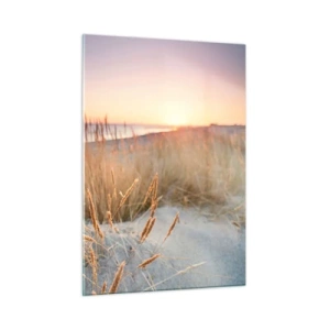 Glasbild - Bild auf glas - Ein Strand mit Gras und die Sonne geht über dem Meer unter - 50x70cm - Das baltische Wiegenlied - Moderne Wanddekoration für Wohnzimmer und Schlafzimmer ARTTOR