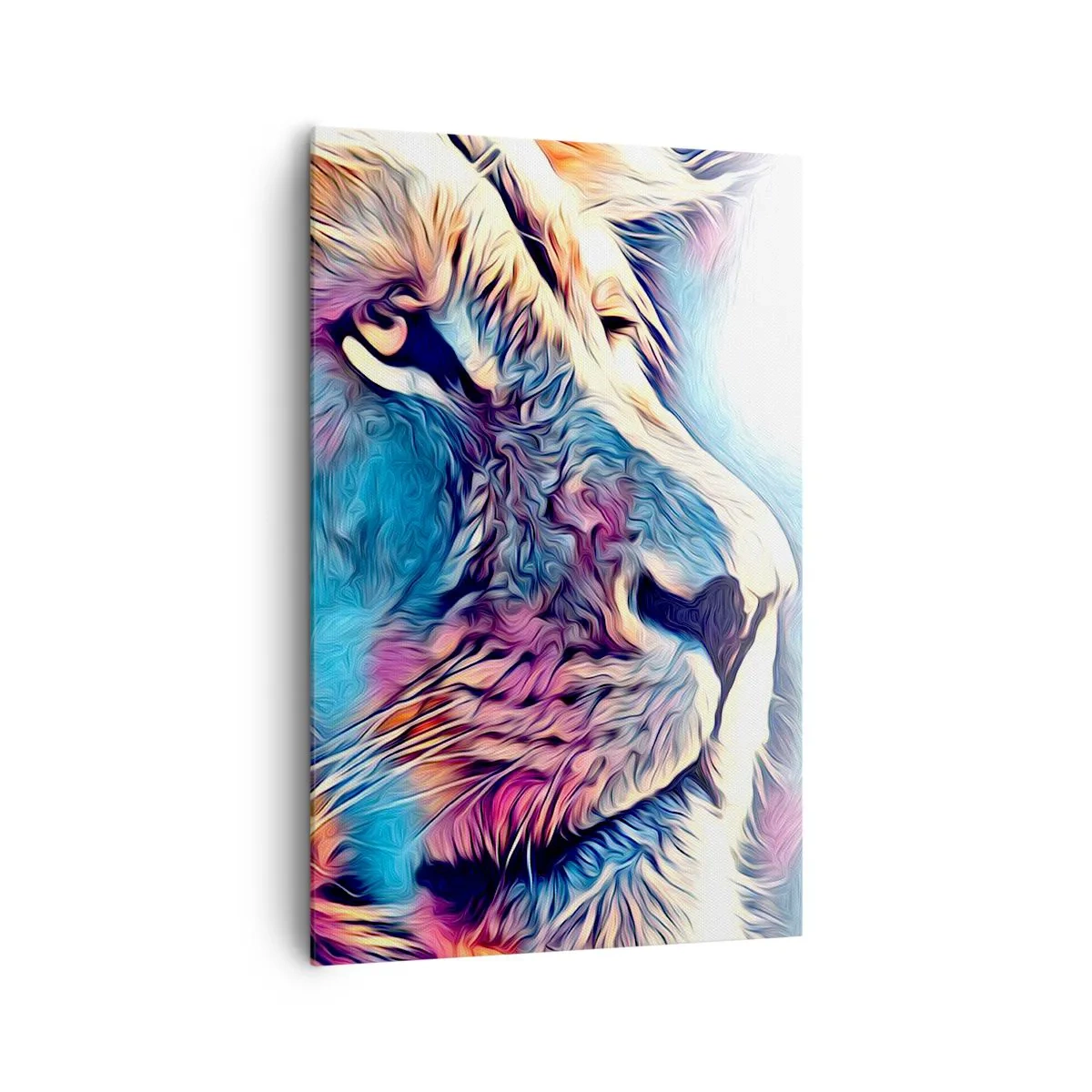Bild auf Leinwand - Leinwandbild - Porträt eines Löwen in lebendigen, abstrakten Farben - 80x120cm - Die Weisheit der Natur - Moderne Wanddekoration für Wohnzimmer und Schlafzimmer ARTTOR
