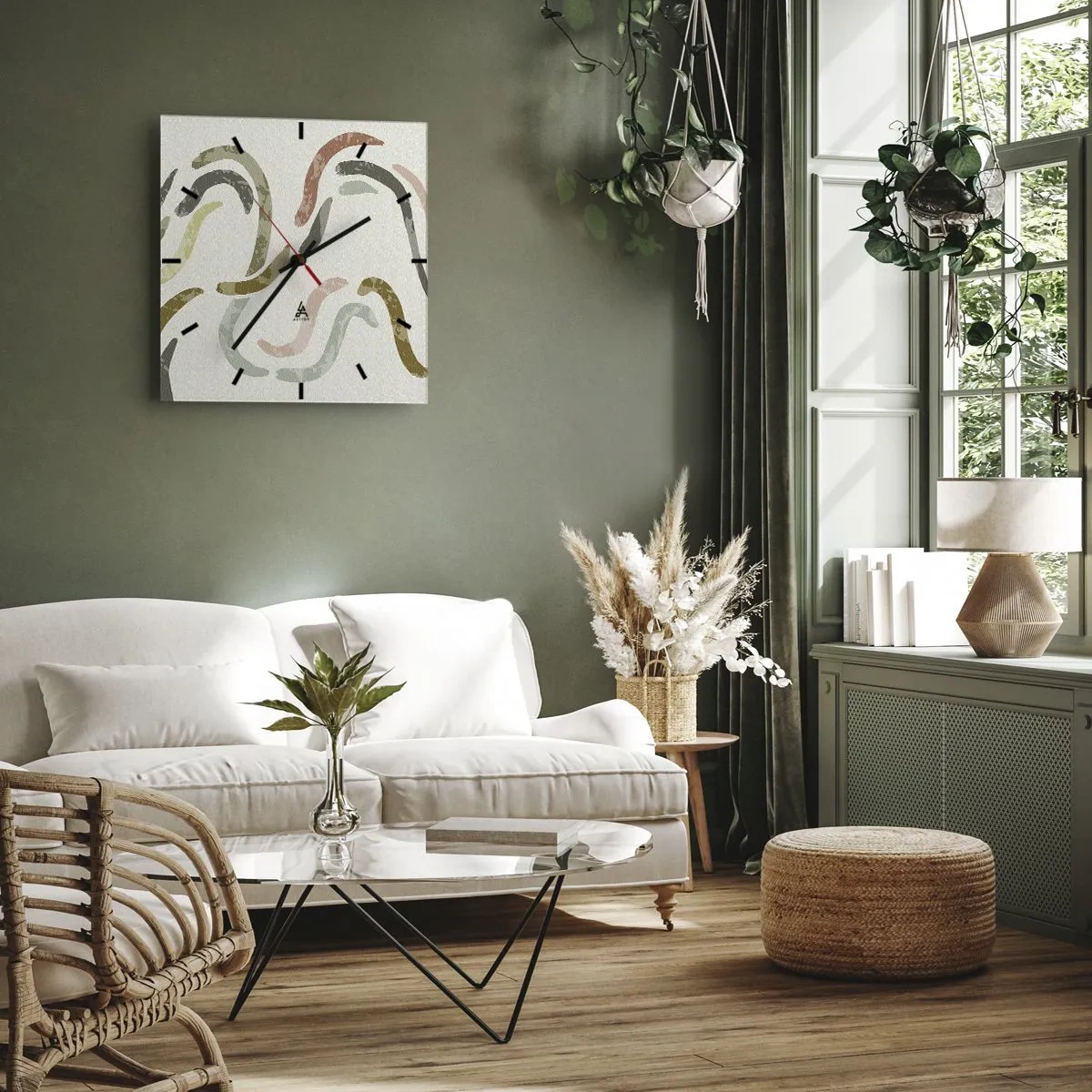 Wanduhr - Glasuhr - Abstrakte Bögen in Pastellfarben - 30x30cm - Fröhlicher Tanz der Abstraktion - Moderne Wanddekoration für Wohnzimmer und Schlafzimmer ARTTOR