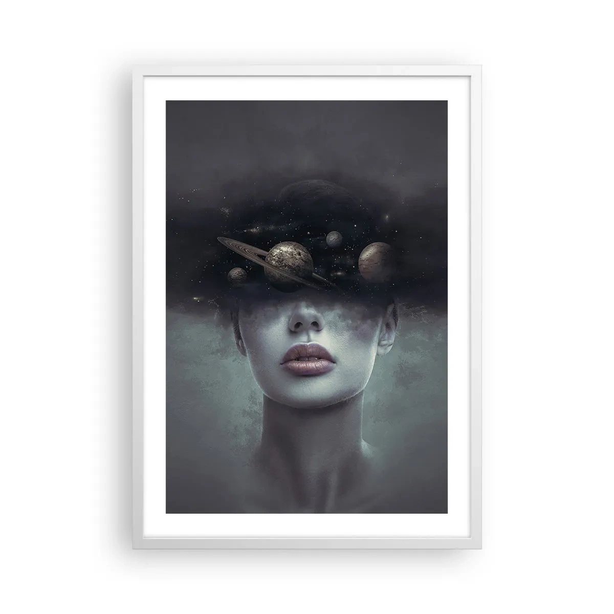 Poster in einem weißen Rahmen - Und die Planeten spielen verrückt ... - 50x70 cm