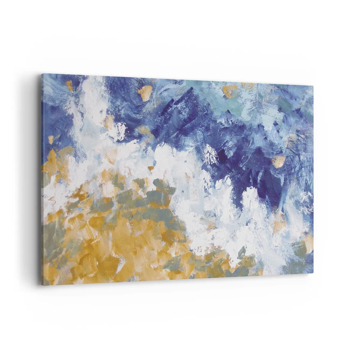 Bild auf Leinwand - Leinwandbild - Abstraktion in Blau-, Weiß- und Goldtönen - 120x80cm - Tanz der Naturelemente - Moderne Wanddekoration für Wohnzimmer und Schlafzimmer ARTTOR
