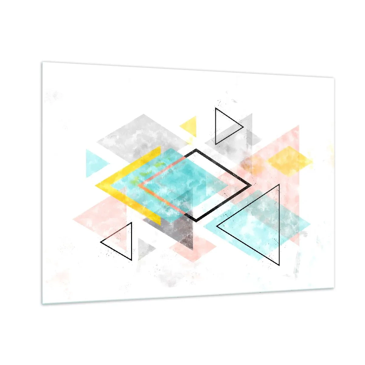 Glasbild - Bild auf glas - Bunte geometrische Formen auf weißem Hintergrund im abstrakten Stil - 100x70cm - Geometrisches Spiel - Moderne Wanddekoration für Wohnzimmer und Schlafzimmer ARTTOR