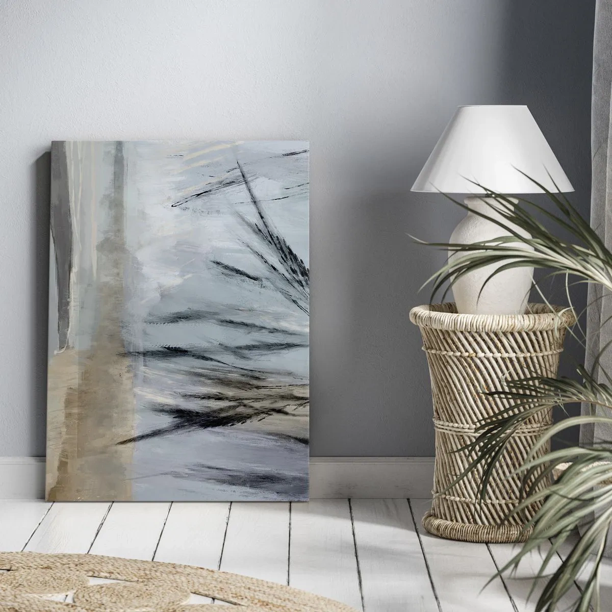 Bild auf Leinwand - Leinwandbild - Eine malerische Winterlandschaft mit Feldern und Gräsern - 50x70cm - Winterfelder - Moderne Wanddekoration für Wohnzimmer und Schlafzimmer ARTTOR