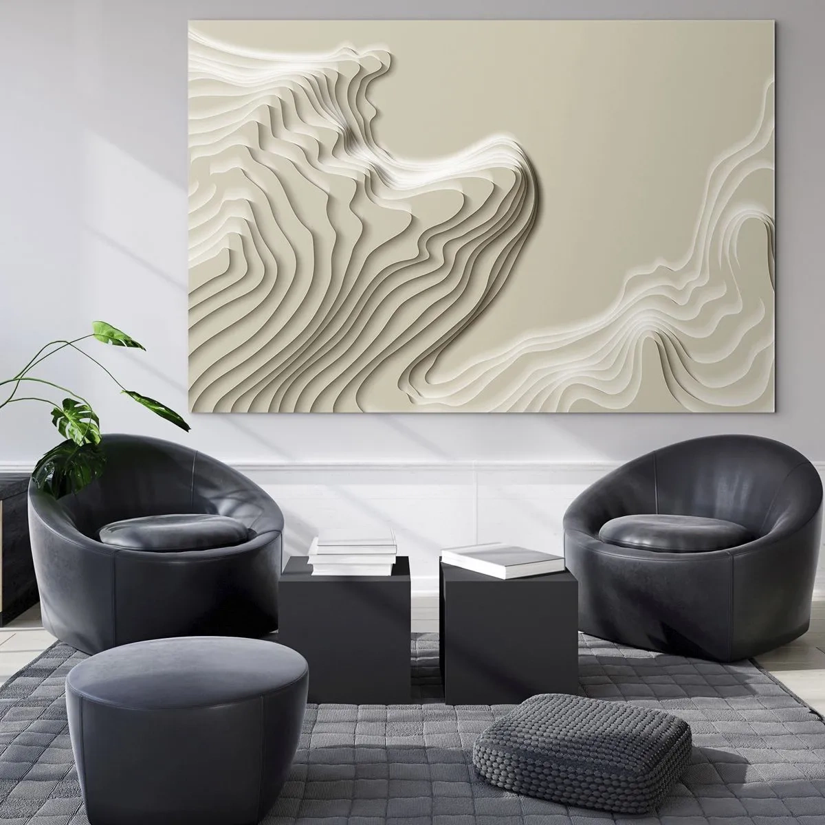 Glasbild - Bild auf glas - Minimalistische Abstraktion mit topografischen Linien auf beigem Hintergrund. - 100x70cm - Topographie der Kunst - Moderne Wanddekoration für Wohnzimmer und Schlafzimmer ARTTOR