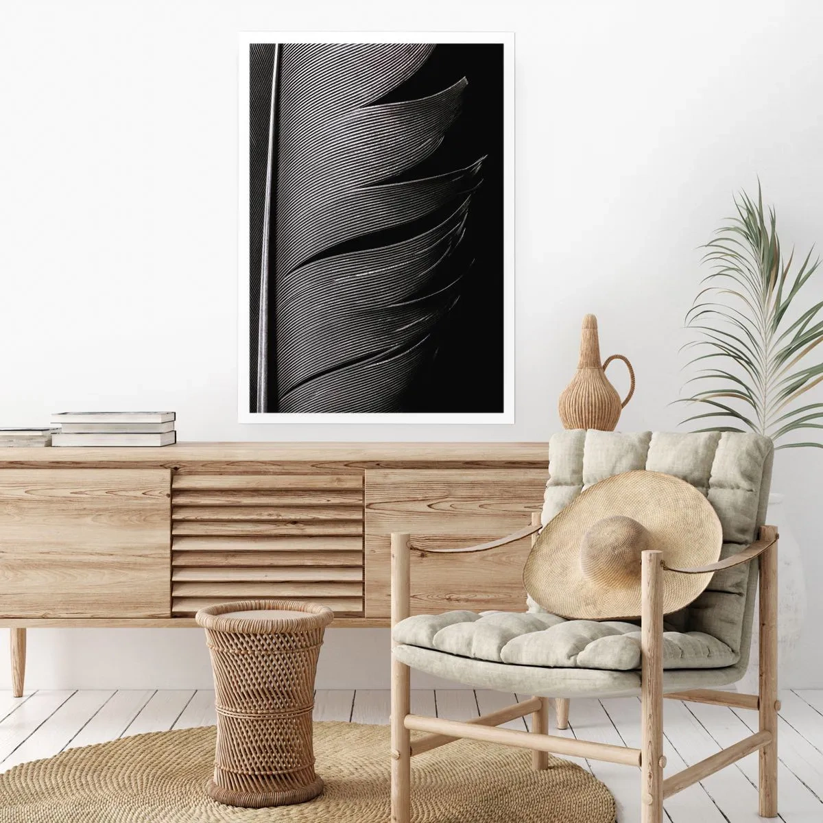 Poster - Eine minimalistische Interpretation einer Feder in Schwarz und Weiß - 50x70cm - Stift – ein wunderbares Design - Moderne Wanddekoration für Wohnzimmer und Schlafzimmer ARTTOR