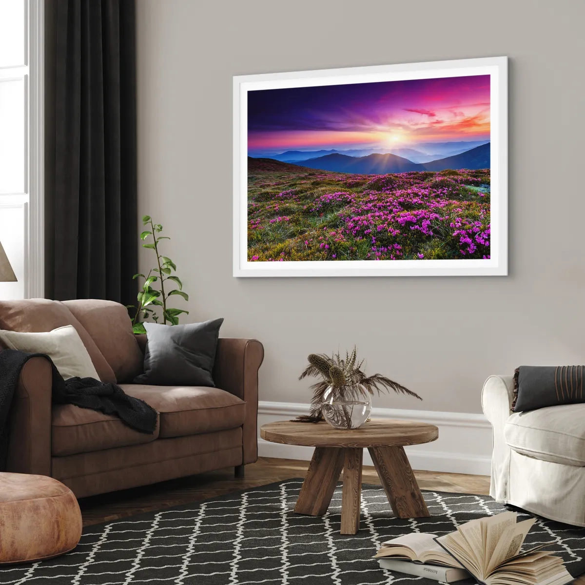 Poster in einem weißen Rahmen - Kräuter dufteten nach frischen Trauben von den Feldern - 100x70 cm