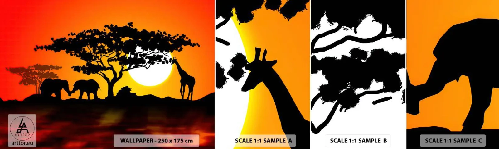 Fototapetenmuster Standard Eco - Treffen in der Savanne - Tiere, Afrika, Giraffe - 100x30 cm