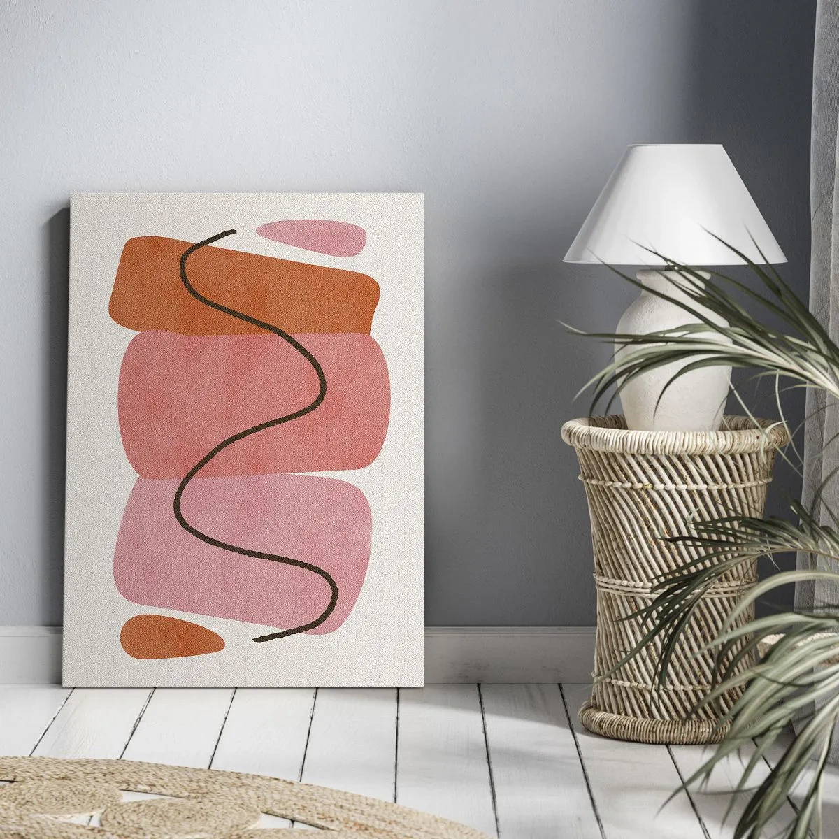 Bild auf Leinwand - Leinwandbild - Abstrakte Formen in Rosa- und Orangetönen - 70x100cm - Sanfte Bewegung der Formen - Moderne Wanddekoration für Wohnzimmer und Schlafzimmer ARTTOR