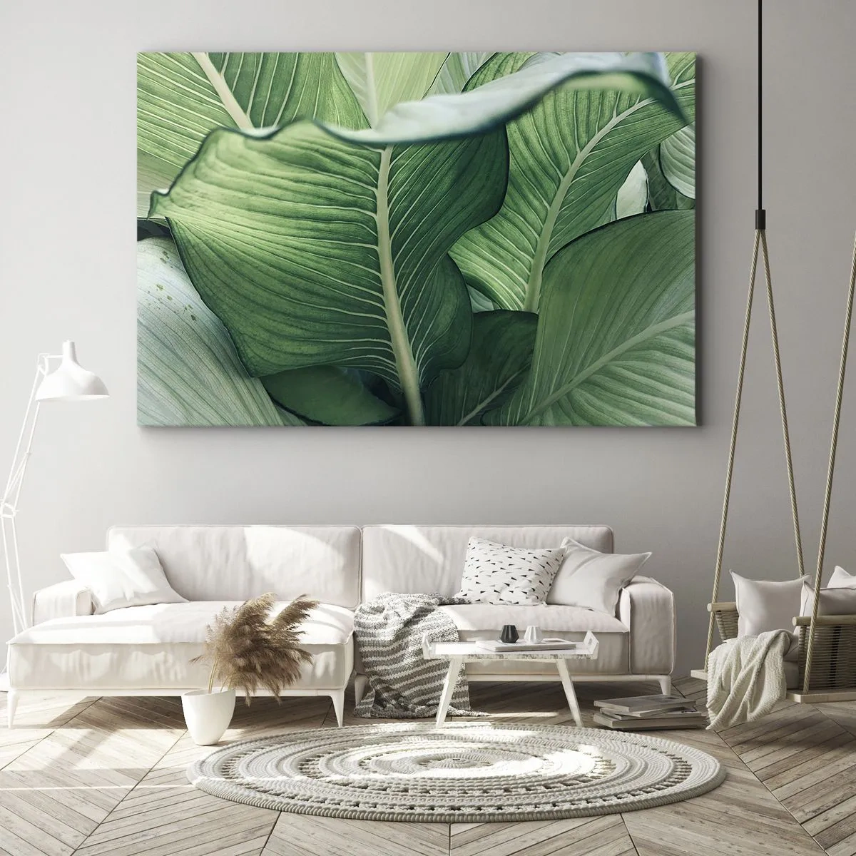 Bild auf Leinwand - Leinwandbild - Grüne Blätter mit ausdrucksstarken Details und Struktur - 70x50cm - Intensiv grünes Leben - Moderne Wanddekoration für Wohnzimmer und Schlafzimmer ARTTOR