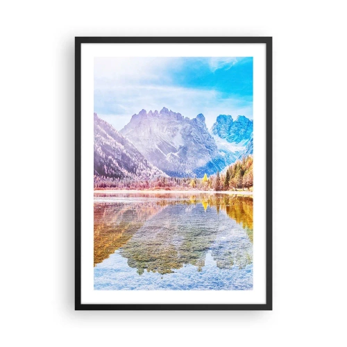 Poster in einem schwarzem Rahmen - Berglandschaft mit See und Herbstfarben - 50x70cm - Und in den Bergen ist es schon Herbst - Moderne Wanddekoration für Wohnzimmer und Schlafzimmer ARTTOR