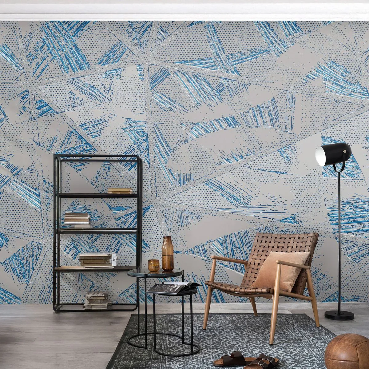 Maßgeschneiderte Fototapete Premium Sand - In einem blaugrauen Labyrinth - Kritzeleien, Hell, Chaos