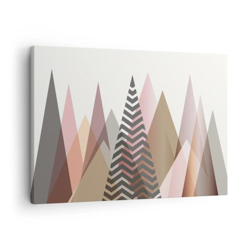 Bild auf Leinwand - Leinwandbild - Bunte geometrische Berge in Pastelltönen - 70x50cm - Pyramidale Aussicht - Moderne Wanddekoration für Wohnzimmer und Schlafzimmer ARTTOR