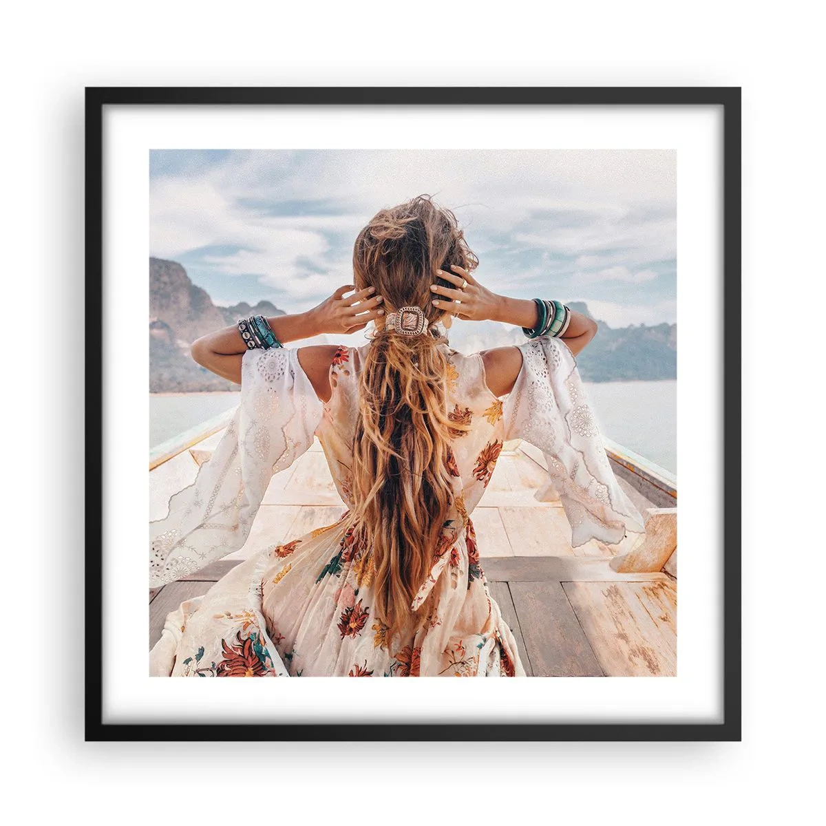 Poster in einem schwarzem Rahmen - Auf dem Weg zum Glück - 50x50 cm