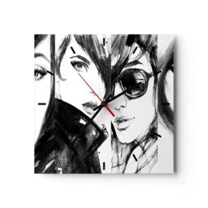 Wanduhr - Glasuhr - Stilvolle Frauenporträts in monochromen Tönen - 30x30cm - Schönheit multipliziert - Moderne Wanddekoration für Wohnzimmer und Schlafzimmer ARTTOR