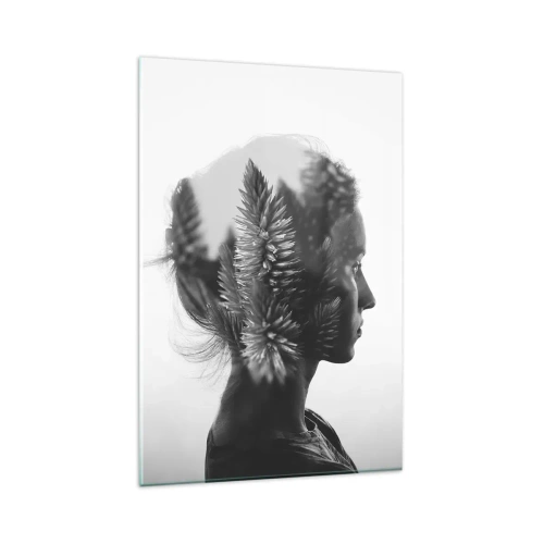 Glasbild - Bild auf glas - Ein subtiles Porträt mit Elementen der Natur - 80x120cm - Dame des Kiefernwaldes - Moderne Wanddekoration für Wohnzimmer und Schlafzimmer ARTTOR