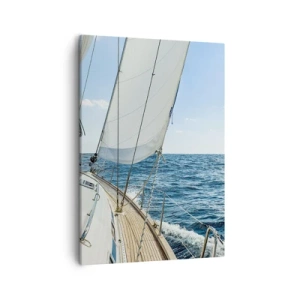Bild auf Leinwand - Leinwandbild - Ein Segelboot auf ruhiger See unter blauem Himmel - 50x70cm - Ahoi, Abenteuer - Moderne Wanddekoration für Wohnzimmer und Schlafzimmer ARTTOR