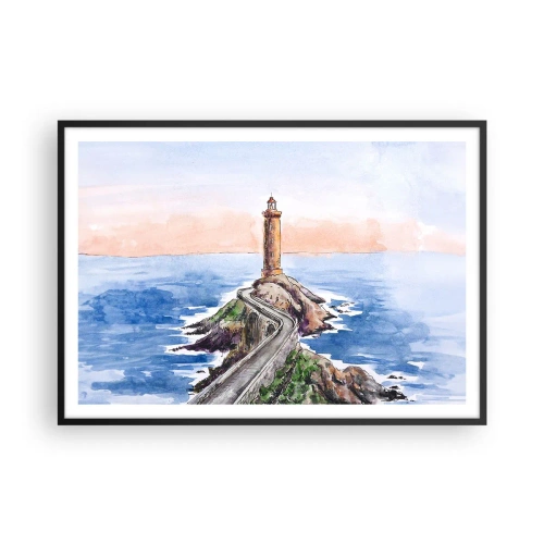 Poster in einem schwarzem Rahmen - Ein Leuchtturm an einer felsigen Küste - 100x70cm - Dem Meer zugewandt - Moderne Wanddekoration für Wohnzimmer und Schlafzimmer ARTTOR