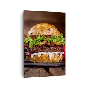 Bild auf Leinwand - Leinwandbild - Appetitliche Burger mit Gemüse und Sauce - 70x100cm - Amerikanischer Traum - Moderne Wanddekoration für Wohnzimmer und Schlafzimmer ARTTOR