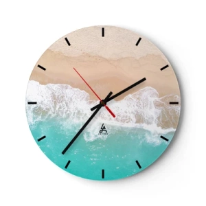 Wanduhr - Glasuhr - Ein Strand mit Sand und türkisfarbenem Wasser aus der Vogelperspektive aufgenommen - 30x30cm - Eine streichelnde Berührung - Moderne Wanddekoration für Wohnzimmer, Küche und Schlafzimmer ARTTOR