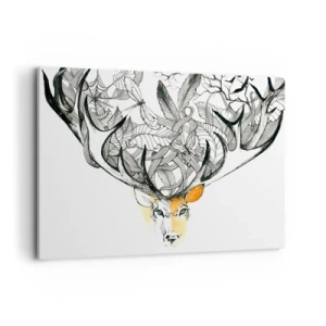 Bild auf Leinwand - Leinwandbild - Dezente Hirschgrafik mit dekorativem Geweih - 100x70cm - Ecken des Überflusses - Moderne Wanddekoration für Wohnzimmer und Schlafzimmer ARTTOR