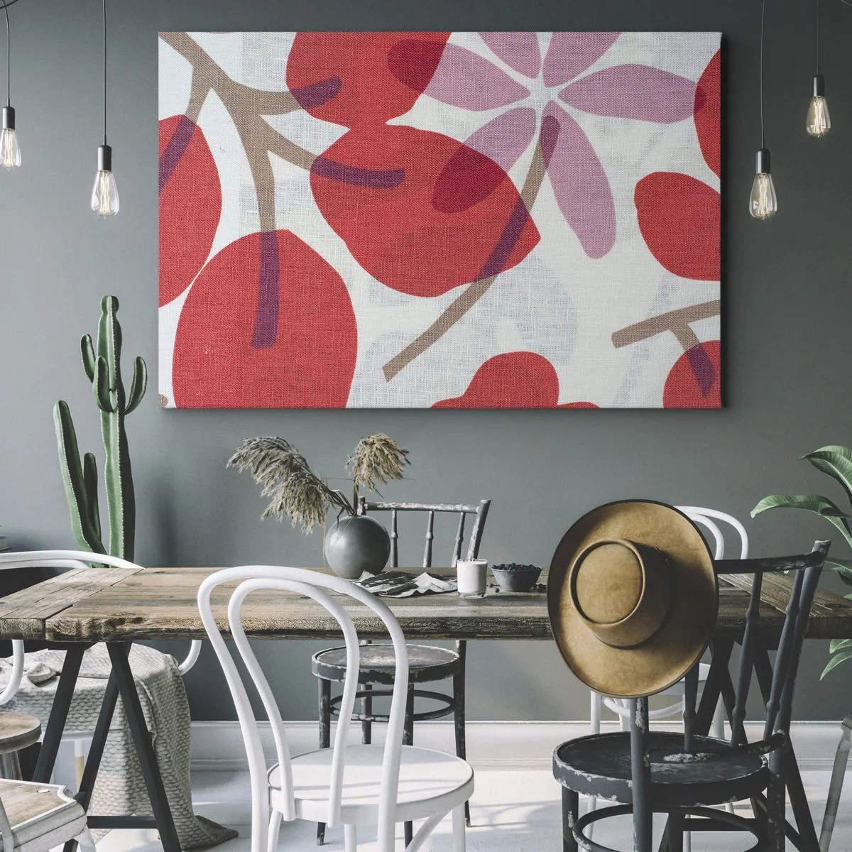 Bild auf Leinwand - Leinwandbild - Blüten und Blätter in Rot- und Rosatönen - 120x80cm - Blumenarrangement in Rosa - Moderne Wanddekoration für Wohnzimmer und Schlafzimmer ARTTOR