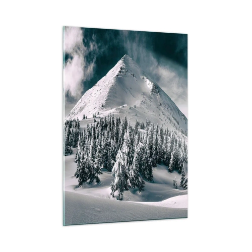 Glasbild - Bild auf glas - Winterliche Berglandschaft mit schneebedeckten Gipfeln und Wald - 50x70cm - Das Land aus Schnee und Eis - Moderne Wanddekoration für Wohnzimmer und Schlafzimmer ARTTOR