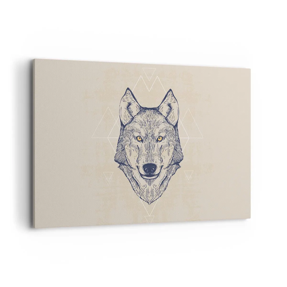 Bild auf Leinwand - Leinwandbild - Ein geometrischer Wolf auf hellem Hintergrund mit minimalistischen Mustern. - 120x80cm - Ein Alpha mit durchdringendem Blick - Moderne Wanddekoration für Wohnzimmer und Schlafzimmer ARTTOR