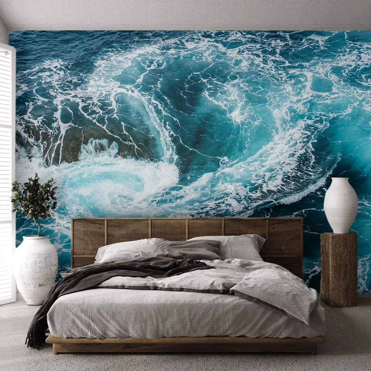 Fototapete Premium Sand - Ozean-Strudel vor dem blauen Wasser - 100x70cm - Das Tor zum Mittelpunkt der Erde - Moderne Wanddekoration für Wohnzimmer und Schlafzimmer ARTTOR