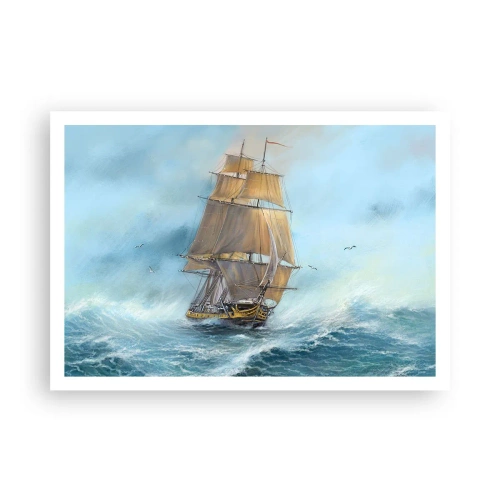 Poster - Ein Segelschiff auf stürmischer See - 100x70cm - Über die Wellen gleiten - Moderne Wanddekoration für Wohnzimmer und Schlafzimmer ARTTOR
