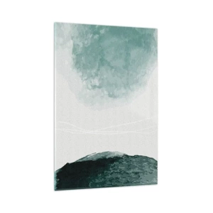 Glasbild - Bild auf glas - Eine zarte abstrakte Komposition in Grüntönen mit subtilen Formen auf hellem Hintergrund. - 80x120cm - Begegnung mit Nebel - Moderne Wanddekoration für Wohnzimmer und Schlafzimmer ARTTOR