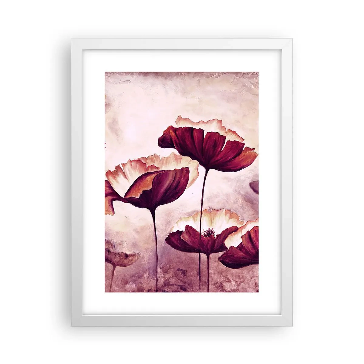 Poster in einem weißen Rahmen - Rotes und weißes Blütenblatt - 30x40 cm