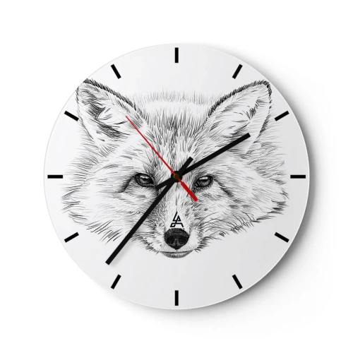 Wanduhr - Glasuhr - Eine präzise Zeichnung von Fuchsaugen auf weißem Hintergrund - 30x30cm - Können diese Augen lügen? - Moderne Wanddekoration für Wohnzimmer, Küche und Schlafzimmer ARTTOR