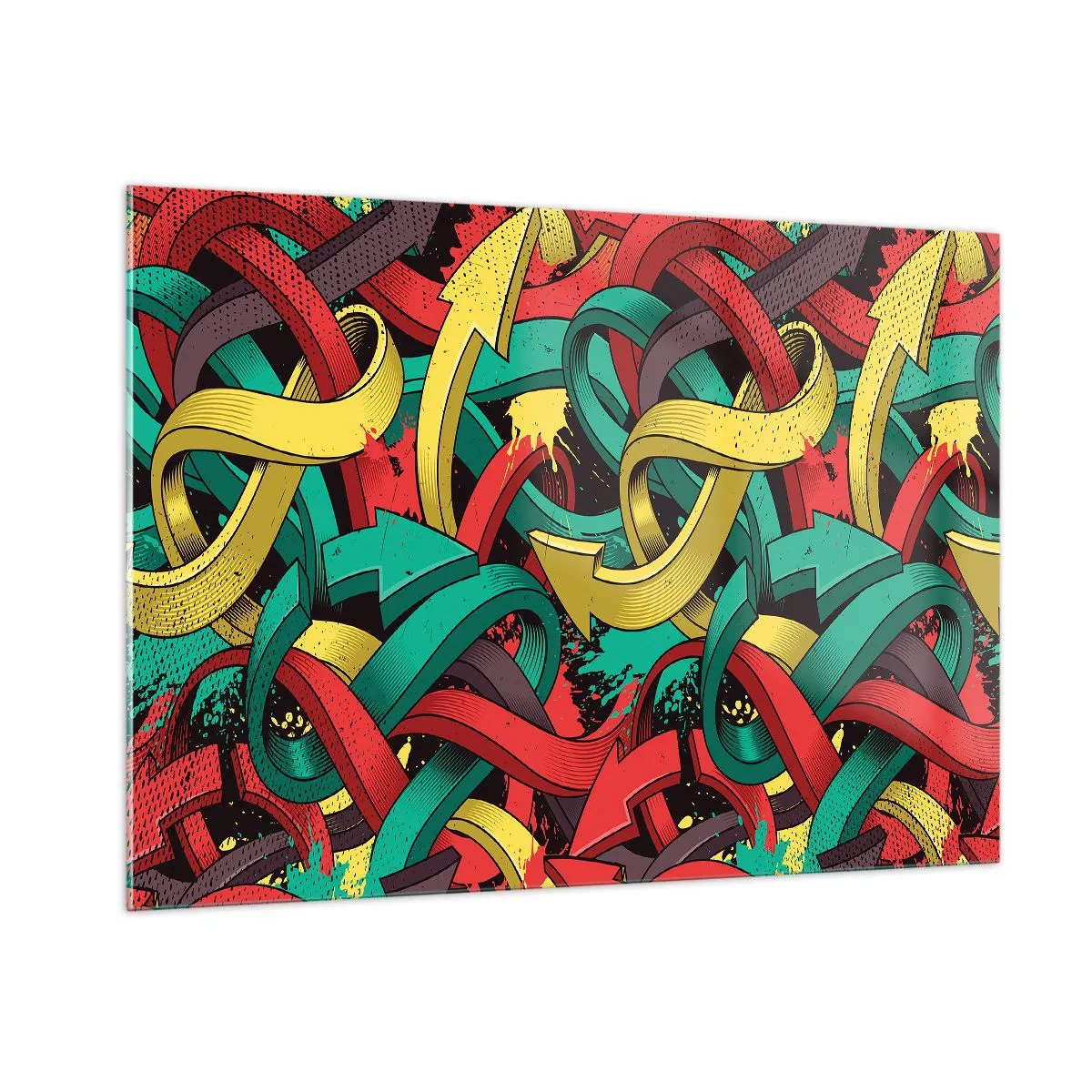 Glasbild - Bild auf glas - Bunte Abstraktion mit dynamischen Pfeilen und Bewegung - 100x70cm - Welcher Weg zum Ziel? - Moderne Wanddekoration für Wohnzimmer und Schlafzimmer ARTTOR