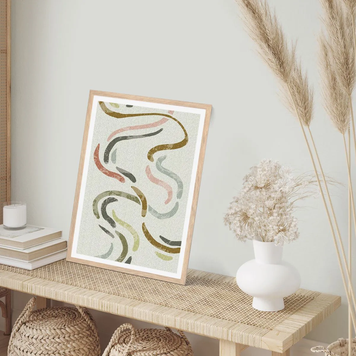 Poster in einem Rahmen aus heller Eiche - Fröhlicher Tanz der Abstraktion - 30x40 cm