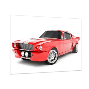 Glasbild - Bild auf glas - Roter klassischer Mustang-Sportwagen - 100x70cm - Ein Mustang so schnell wie der Wind - Moderne Wanddekoration für Wohnzimmer und Schlafzimmer ARTTOR