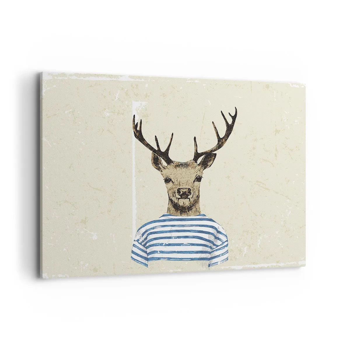 Bild auf Leinwand - Leinwandbild - Ein Hirsch im gestreiften Hemd auf hellem Hintergrund mit zarter Textur - 100x70cm - Weil ich gestreifte T-Shirts mag! - Moderne Wanddekoration für Wohnzimmer und Schlafzimmer ARTTOR