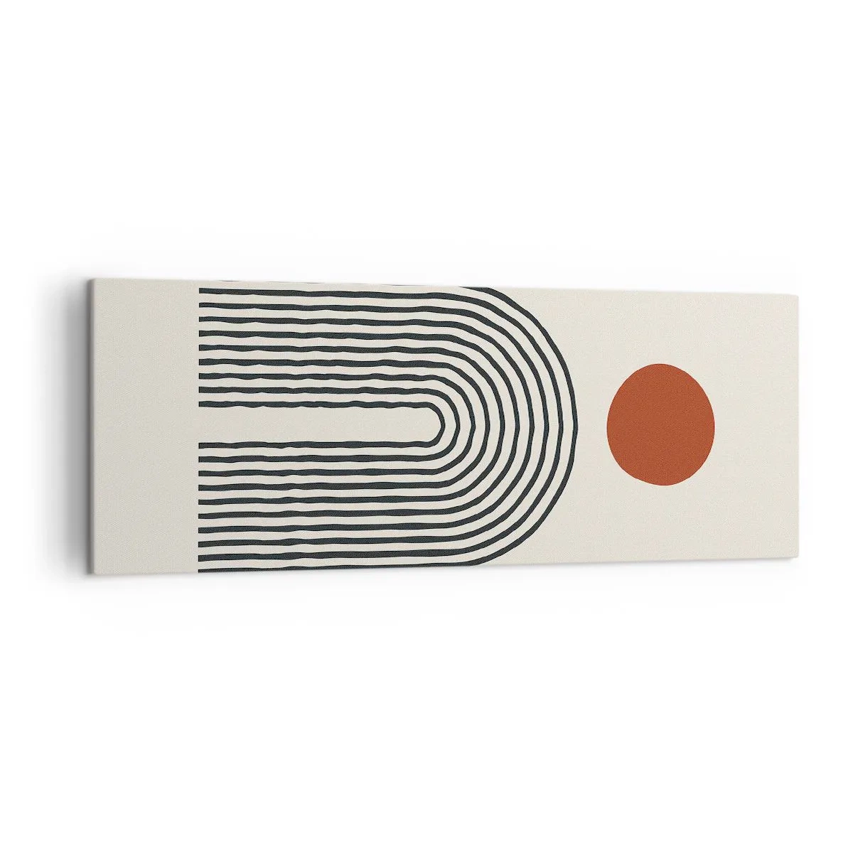 Bild auf Leinwand - Leinwandbild - Modernes abstraktes Muster mit Linien und einem roten Kreis - 140x50cm - Magnetismus von Formen und Farben - Moderne Wanddekoration für Wohnzimmer und Schlafzimmer ARTTOR