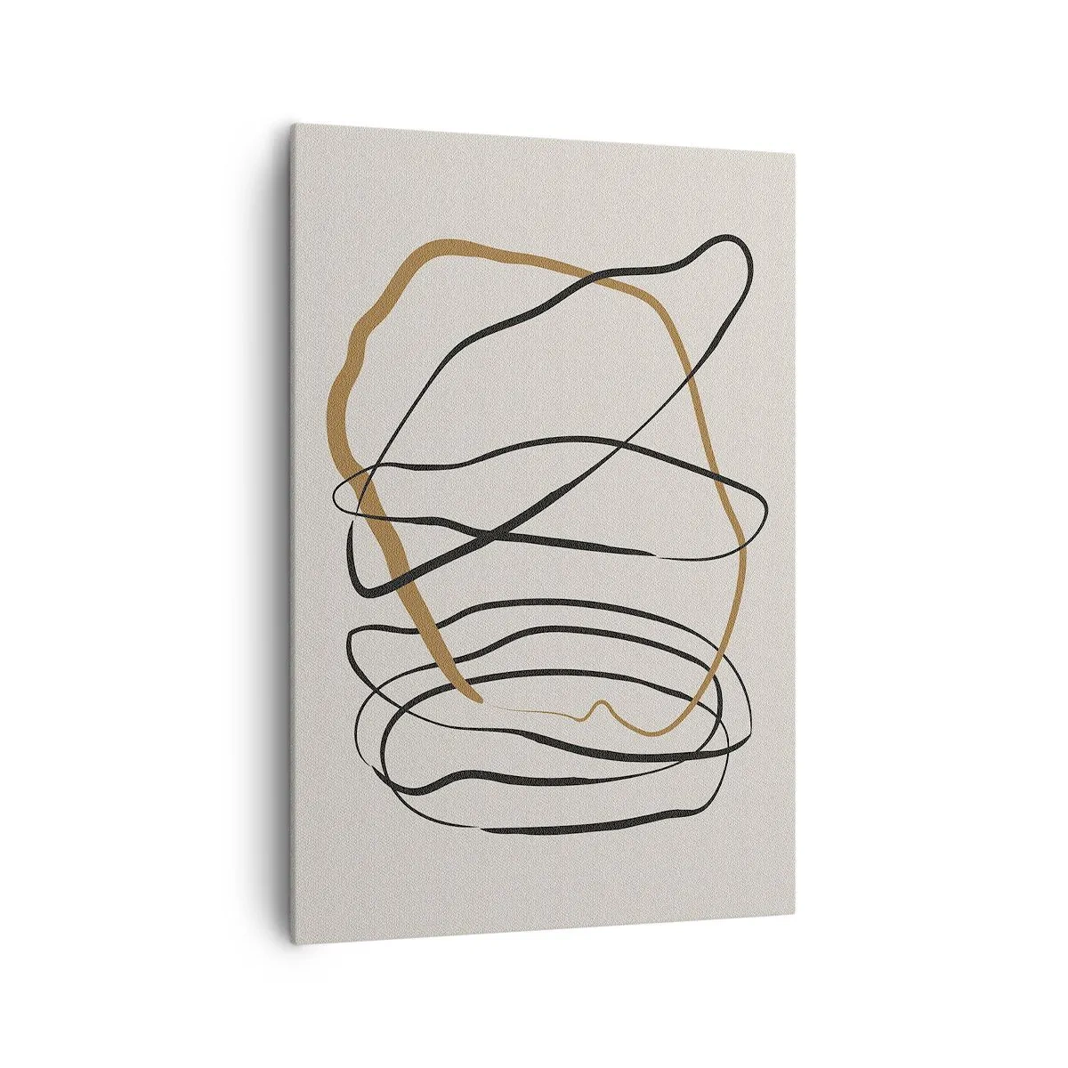 Bild auf Leinwand - Leinwandbild - Künstlerische Linien in Schwarz und Gold auf hellem Hintergrund - 70x100cm - Komposition – Looptanz - Moderne Wanddekoration für Wohnzimmer und Schlafzimmer ARTTOR