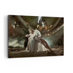 Bild auf Leinwand - Leinwandbild - Zwei Figuren in Ruinen mit Lichtspiel - 100x70cm - Der Geist des alten Theaters - Moderne Wanddekoration für Wohnzimmer und Schlafzimmer ARTTOR