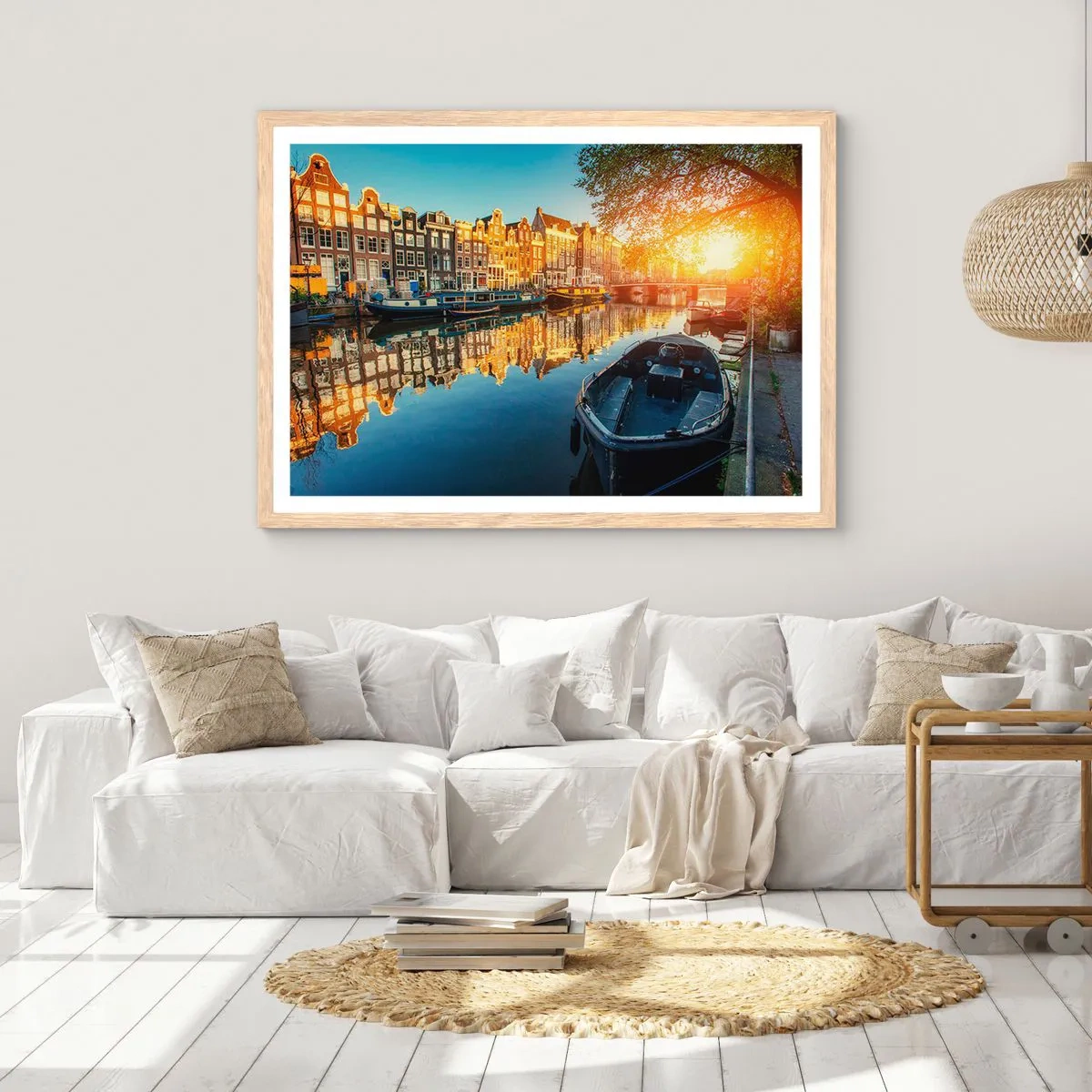 Poster in einem Rahmen aus heller Eiche - Morgen in Amsterdam - 100x70 cm