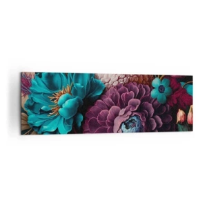 Bild auf Leinwand - Leinwandbild - Ein Blumenstrauß in intensiven Farben auf dunklem Hintergrund - 160x50cm - Natur in Hülle und Fülle - Moderne Wanddekoration für Wohnzimmer und Schlafzimmer ARTTOR